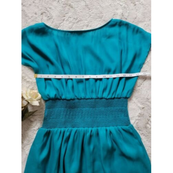 ✨CL CV By Cynthia Vincent Blue Thick Banded Waist Spanish Flare Short Sleeve Sm - Picture 11 of 13